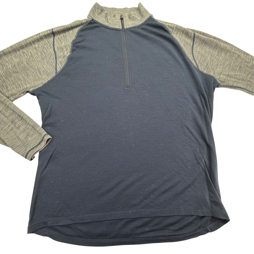 Smartwool Pullover Mens 2XL Blue Long Sleeve Mock Neck Merino Wool Raglan